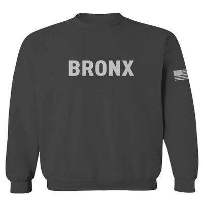 0236. White Fonts New York Bronx NYC American Flag America Streetwear Hip hop Men's Crewneck Sweatshirt (Characol Medium)