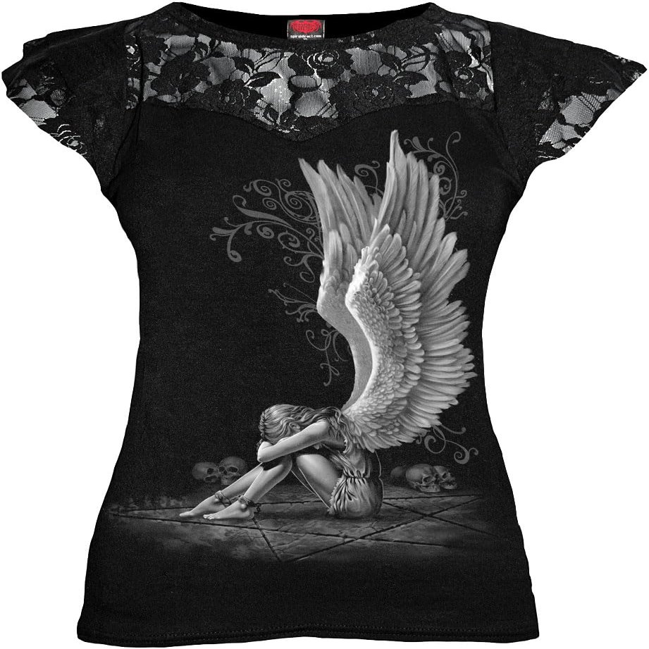 Spiral - Enslaved Angel - Lace Layered Cap Sleeve Top Black - XXL, Black, XX-Large