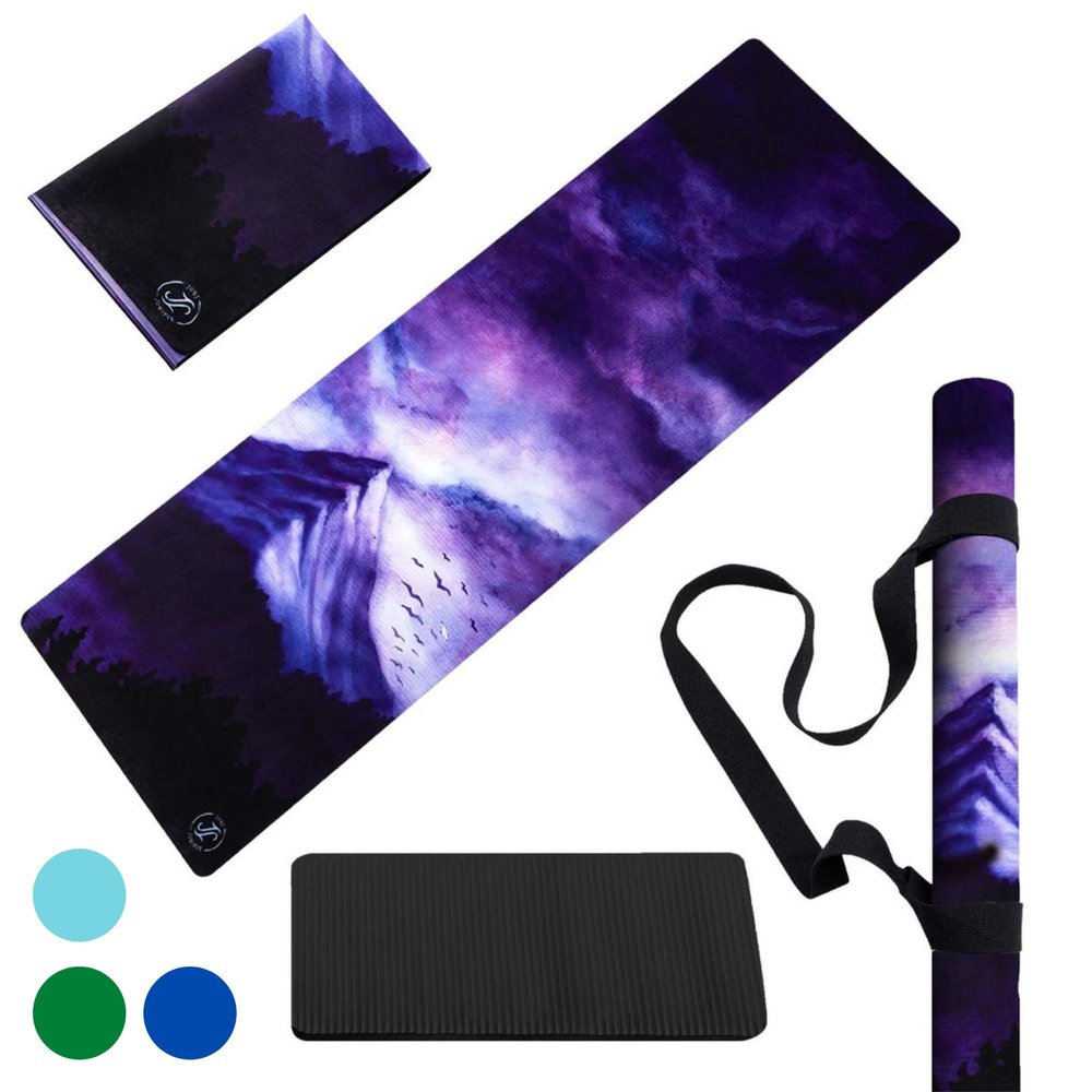 June & Juniper Travel Yoga Mat Foldable Lightweight - Thin Light Non-Slip Travel Yoga Mat Eco (Dream Last Night)