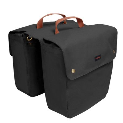 TOURBON Double Cycling Bike Bicycle Pannier Bags for Rear Rack (Water-resistant Canvas, Roll-up) (Black)