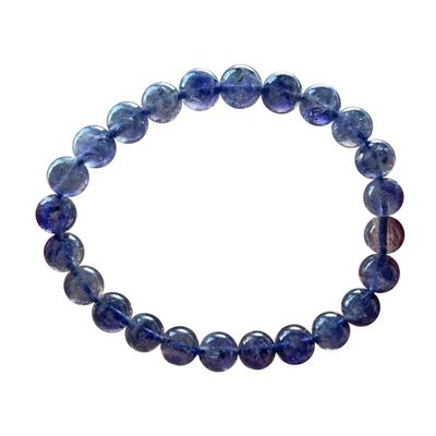 7mm Natural Iolite Cordierite Gemstone Crystal Round Bead Stretch Bracelet AAAA