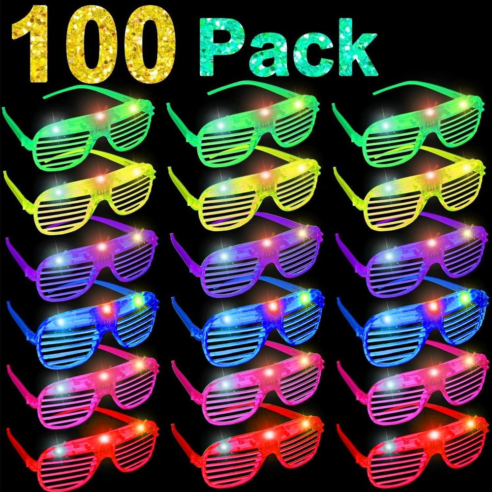 100 Pack Glow Sticks Glasses Bulk Party Pack Valentines Day Party Supplies, Light Up Glasses Bulk,Glow in the Dark Party Supplies Favors,LED Sunglasses, Concert, Neon,Birthday, Party Favors, Pool