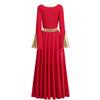 IBAKOM Adult Women Praise Robe Worship Dress Bell Sleeve Liturgical Full Length Wide Swing Loose Fit Lyrical Celebration of Spirit Dancewear Red+Gold S view 2