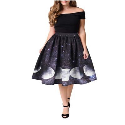 FUNCOS Women's Digital Print High Waisted A-Line Pleated Vintage Midi Skirts BBZQ 009 L