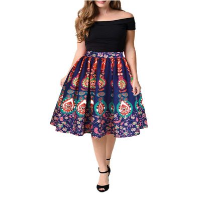 FUNCOS Women's Digital Print High Waisted A-Line Pleated Vintage Midi Skirts BBZQ 004 S