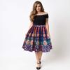 FUNCOS Women's Digital Print High Waisted A-Line Pleated Vintage Midi Skirts BBZQ 004 S view 2