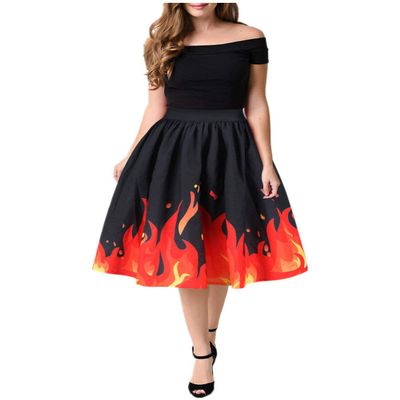 FUNCOS Women's Digital Print High Waisted A-Line Pleated Vintage Midi Skirts BBZQ 011 L