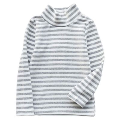 JWWN Toddler Boys Girls Thermal Tops Kids Winter Undershirt Stripe Turtleneck Fleece Baselayer Long Sleeve T Shirts,(Gray,24Months)