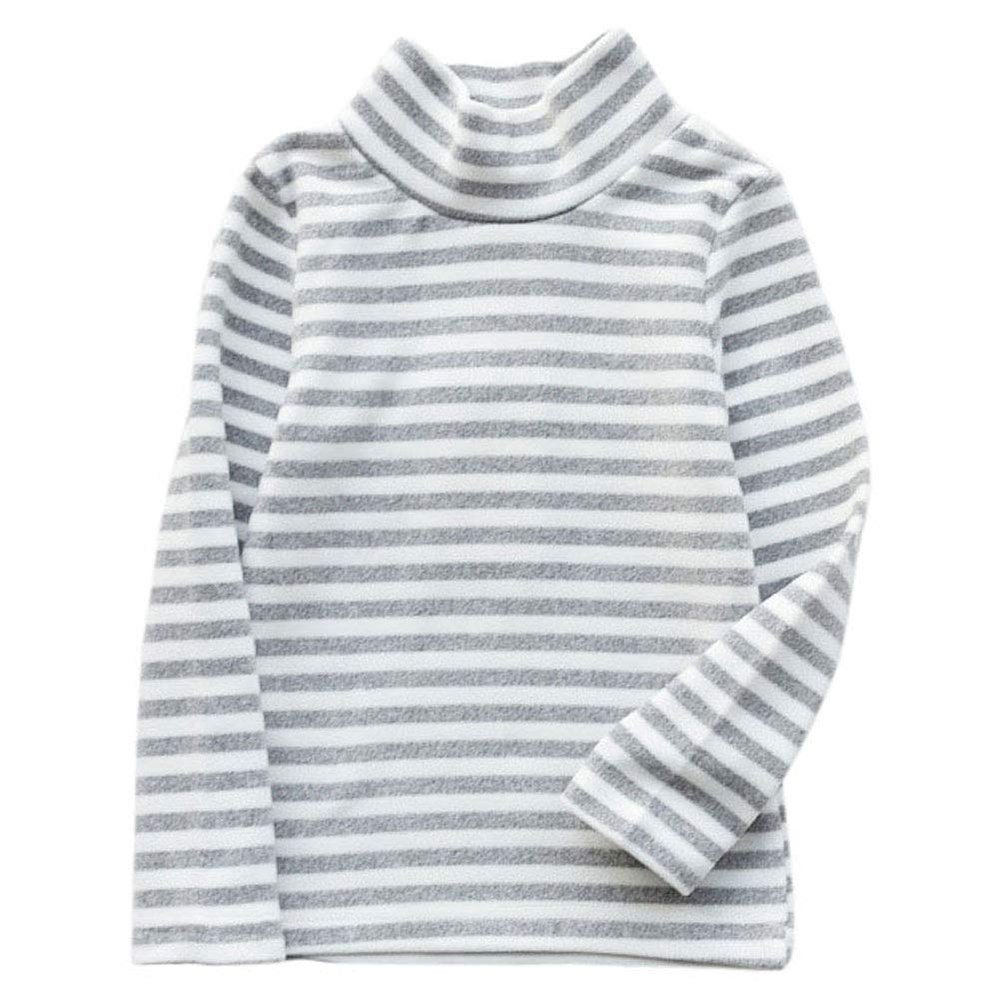 JWWN Toddler Boys Girls Thermal Tops Kids Winter Undershirt Stripe Turtleneck Fleece Baselayer Long Sleeve T Shirts,(Gray,24Months)