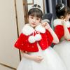 LeJulyeekay Red Flower Girl Faux Fur Wraps Cape Kids First Communion Fur Capelet for Girls view 3