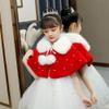 LeJulyeekay Red Flower Girl Faux Fur Wraps Cape Kids First Communion Fur Capelet for Girls view 4