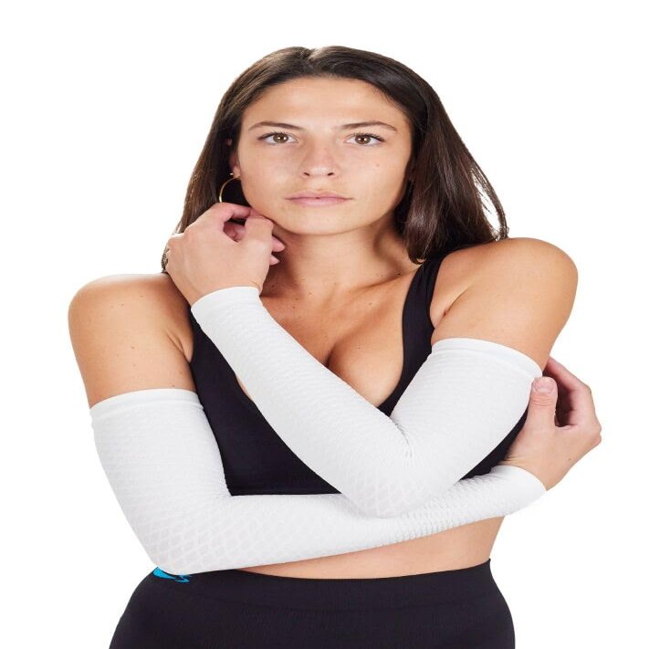 CzSalus Sport use/anti cellulite compression firming Arms sleeves (L/XL, White)