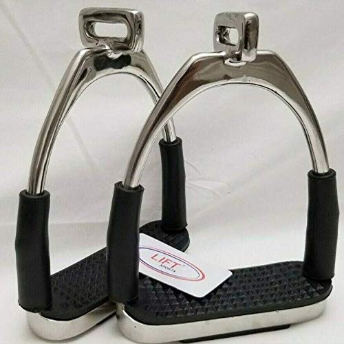 Lift Sports Offset Horse Flexible Safety Polish Stirrups (4.75) Riding Bendy Iron Steel