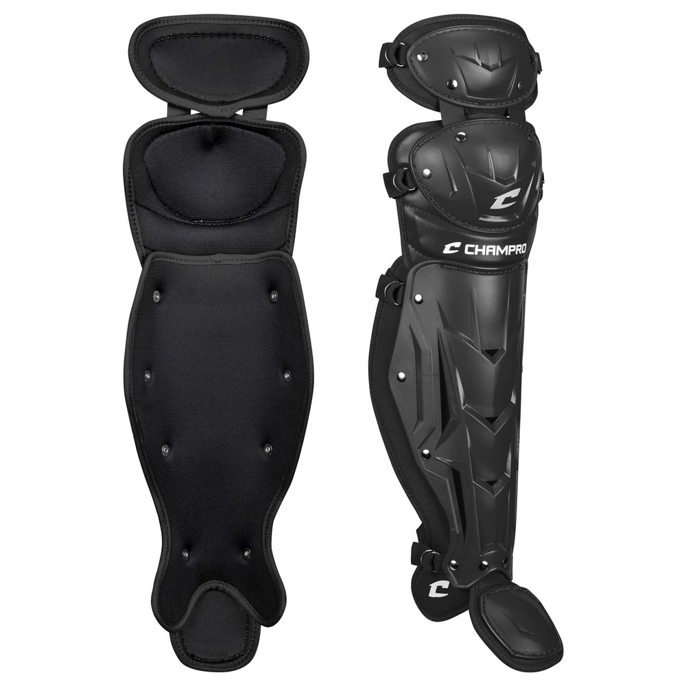 Champro Optimus MVP Double Knee Baseball Catchers Leg Guards, 12"" Shin Length, Black (CG111B)