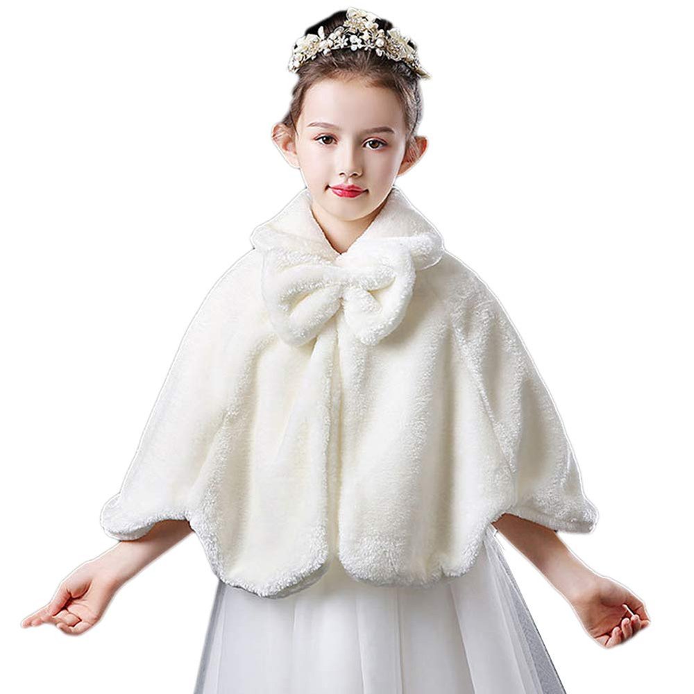 LeJulyeekay Ivory Flower Girl Faux Fur Wraps Cape Kids First Communion Fur Capelet for Girls