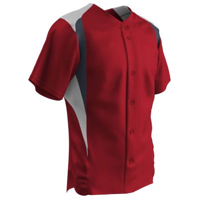 Champro Bull Pen Full Button Polyester Baseball Jersey, Youth Large, Scarlet,White,Graphite