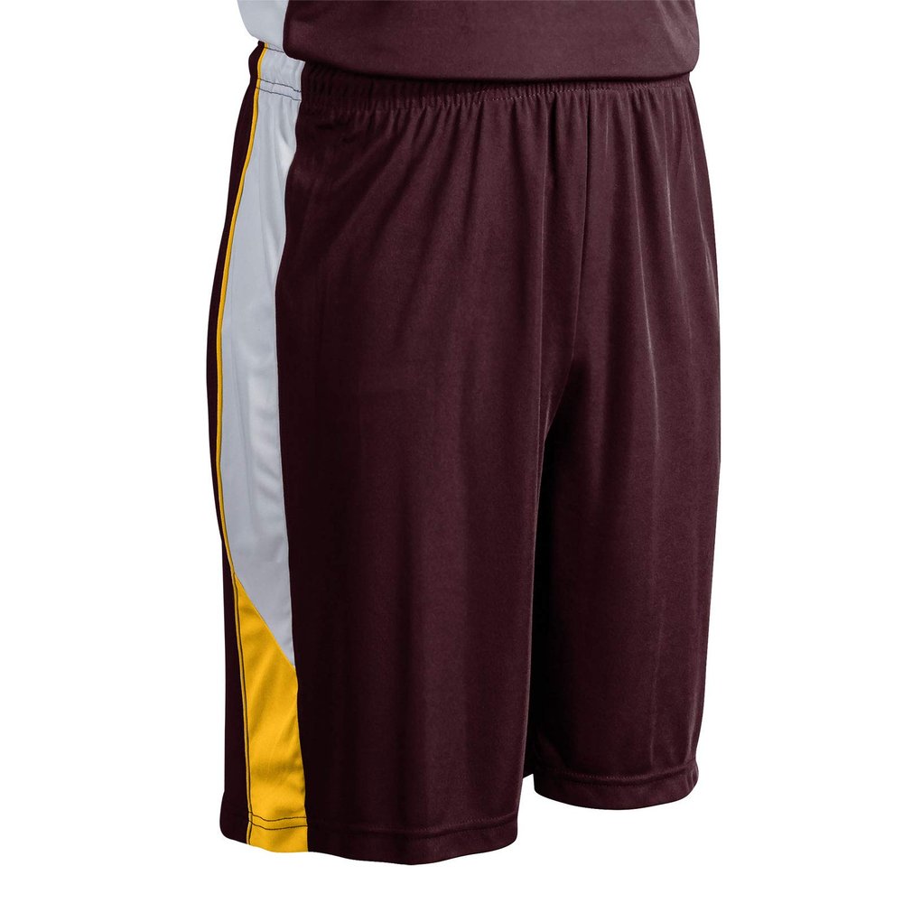 Champro Rebel Polyester Basketball Short, Youth Large, Maroon, Gold, White