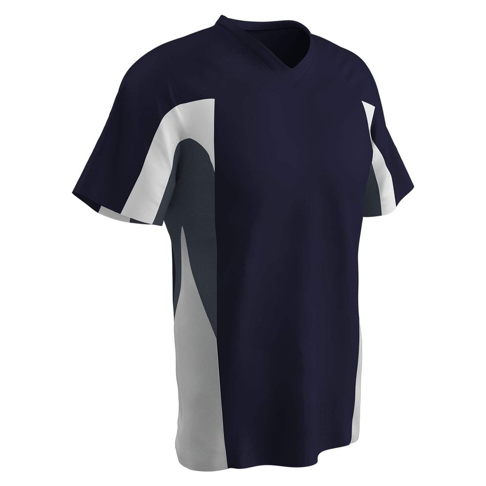 Champro Boys' Relief V-Neck Baseball Jersey, Navy,Graphite,White, Youth Small