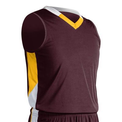 Champro Rebel Polyester Basketball Jersey, Youth X-Small, Maroon, Gold, White