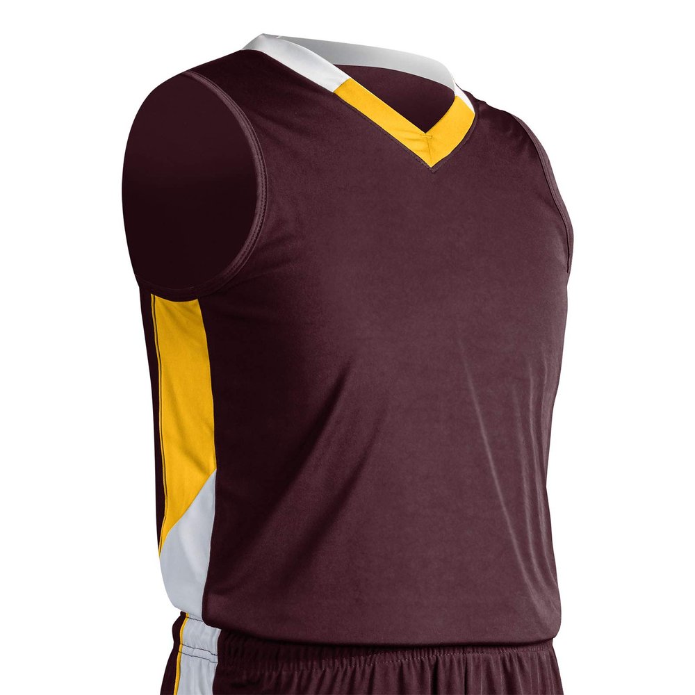 Champro Rebel Polyester Basketball Jersey, Youth X-Small, Maroon, Gold, White
