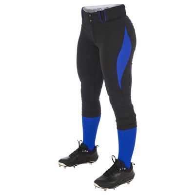 CHAMPRO girls Low-rise Girls' Softball Surge Traditional Style Low Rise Pant, Black, Royal, Large US