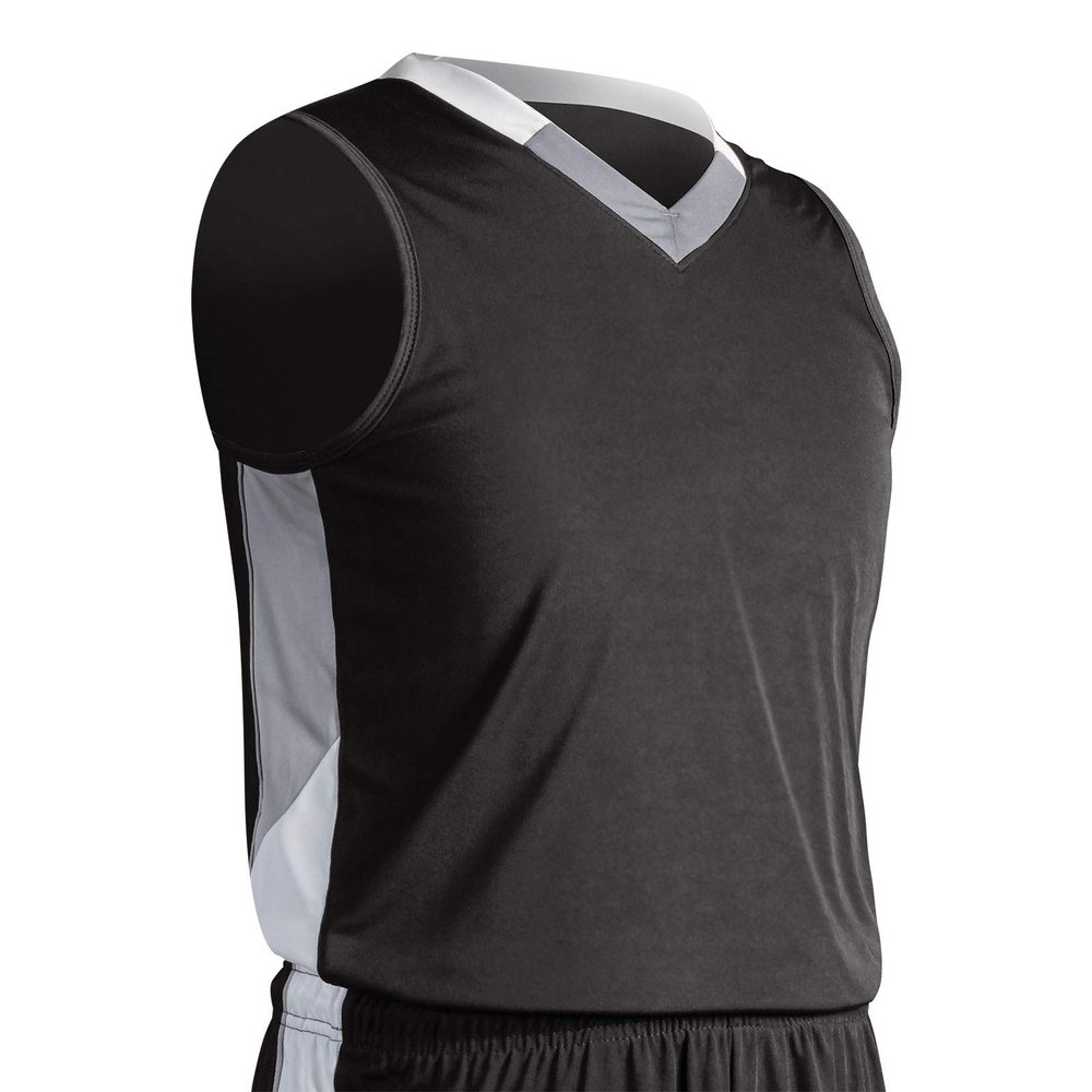 Champro Rebel Polyester Basketball Jersey, Youth Large, Black, Silver, White