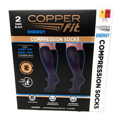 Copper Fit Unisex Compression Sock, Choose Size and Pairs (2, Large/X-Large), Black