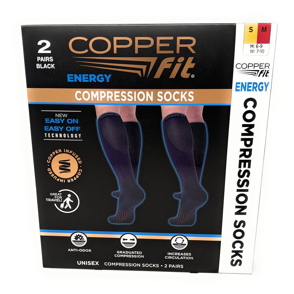 Copper Fit Unisex Compression Sock, Choose Size and Pairs (2, Large/X-Large), Black
