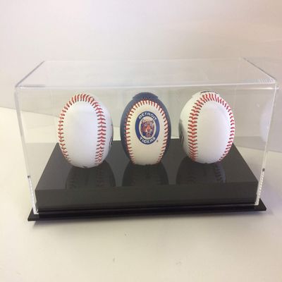 Baseball Acrylic Three Ball Display Case with Black Base UV Filitering MLB