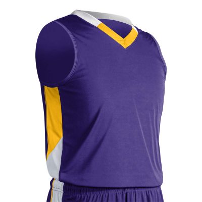 Champro Rebel Polyester Basketball Jersey, Youth X-Small, Purple, Gold, White