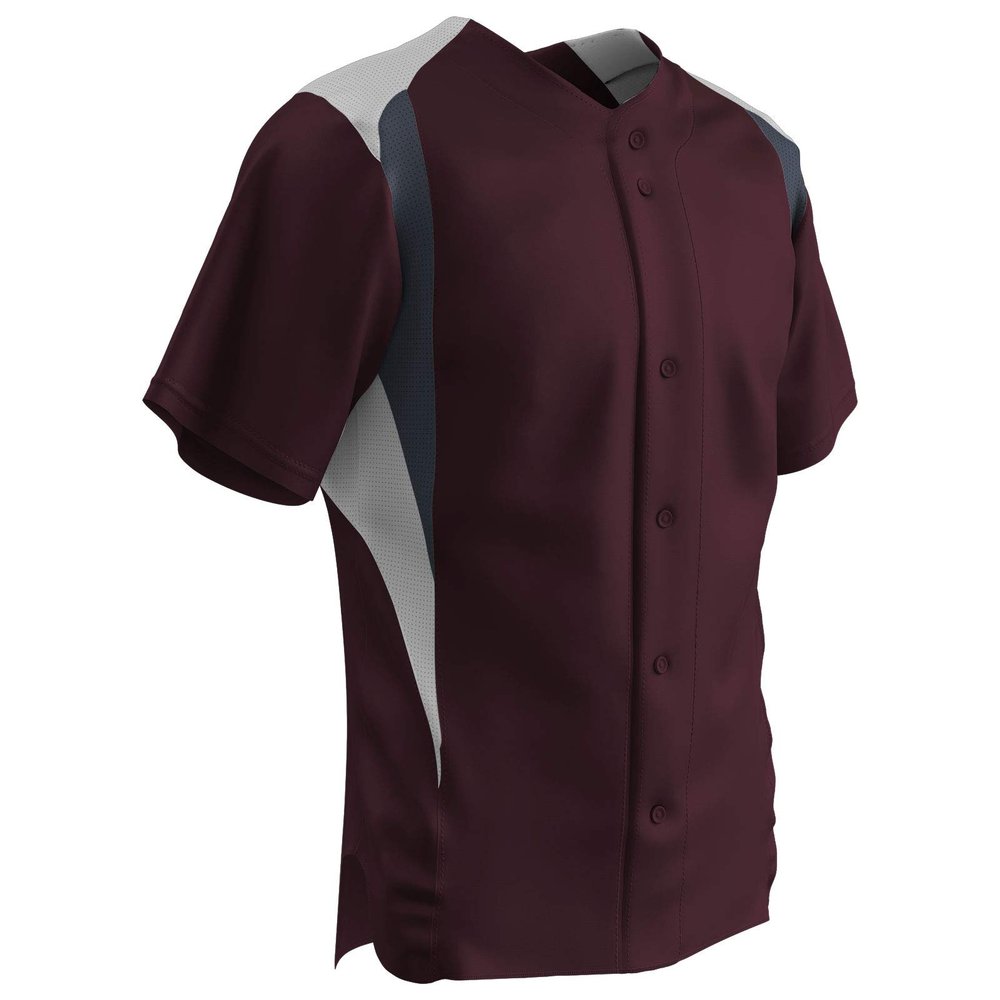 Champro Bull Pen Full Button Polyester Baseball Jersey, Adult Large, Maroon,White,Graphite