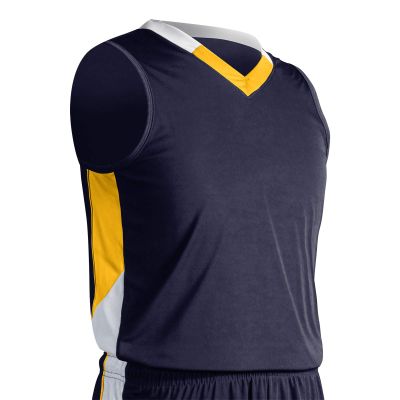 Champro Rebel Polyester Basketball Jersey, Youth X-Small, Navy, Gold, White