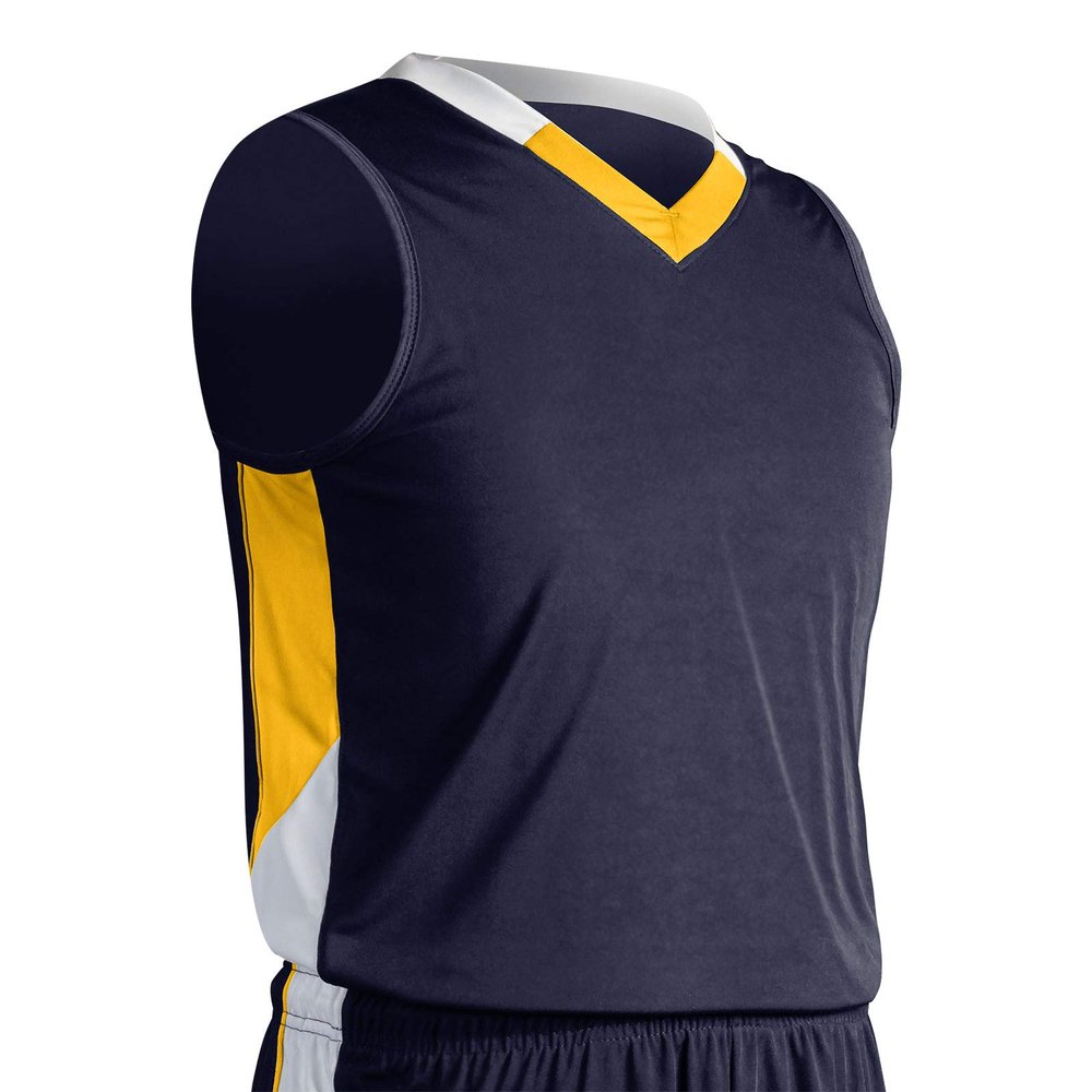 Champro Rebel Polyester Basketball Jersey, Youth X-Small, Navy, Gold, White