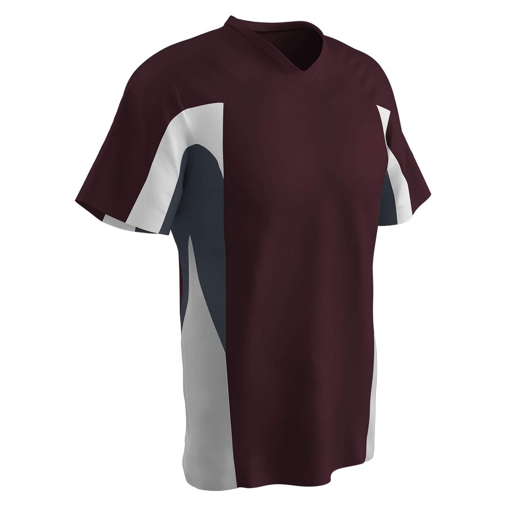 Champro Men's Standard Relief V-Neck Baseball Jersey, Maroon,Graphite,White, Adult Small