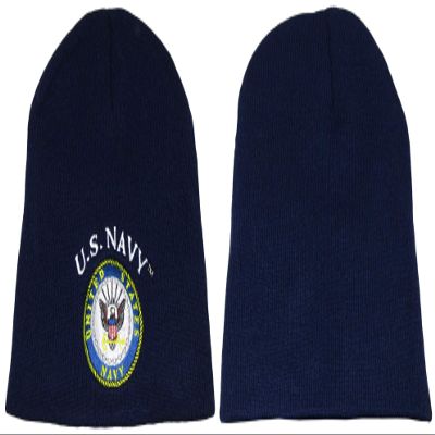 8" US Navy Emblem USN Seal Crest Navy Blue Embroidered Beanie Skull Cap