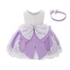 First Birthday Baby Girl Party Dress Infant V Neck Bowknot Embroidered Lace Tutu Dress Wedding Flower Girl Dress with Headband Princess Christmas Dress Pageant Formal Dresses Lilac 18-24 Months view 1
