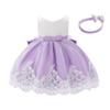 First Birthday Baby Girl Party Dress Infant V Neck Bowknot Embroidered Lace Tutu Dress Wedding Flower Girl Dress with Headband Princess Christmas Dress Pageant Formal Dresses Lilac 18-24 Months view 3