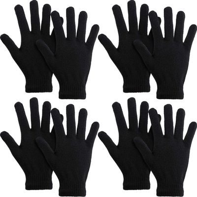 SATINIOR Magic Winter Gloves Unisex Gloves Knit Stretchy Mitten Full Fingers Warm Mitten for Men Women Sports(Black,4 Pairs)