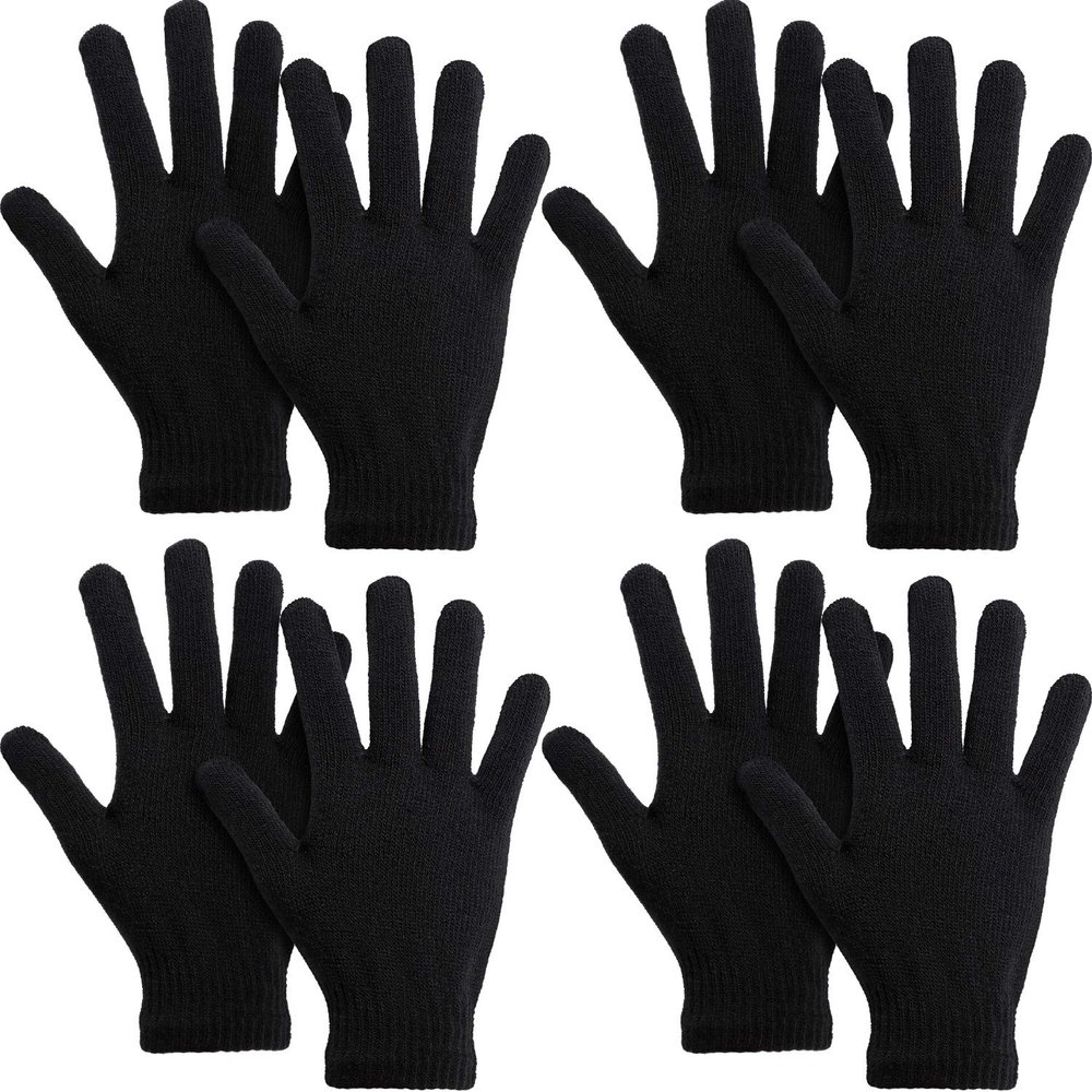 SATINIOR Magic Winter Gloves Unisex Gloves Knit Stretchy Mitten Full Fingers Warm Mitten for Men Women Sports(Black,4 Pairs)