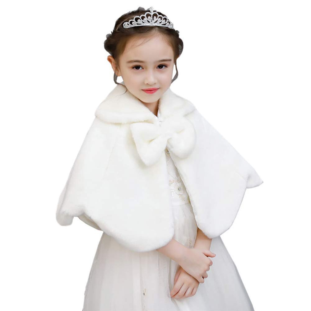 LeJulyeekay Girls Princess Faux Fur Flower Girl Bolero Shrug Party Wedding Capelet Dress Up