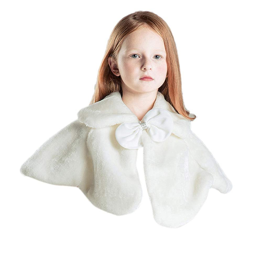 LeJulyeekay Ivory Flower Girl Faux Fur Wraps Cape Kids First Communion Fur Capelet for Girls