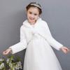 LeJulyeekay Blue Flower Girl Fur Wraps Cape Kids First Communion Fur Capelet for Girls view 4