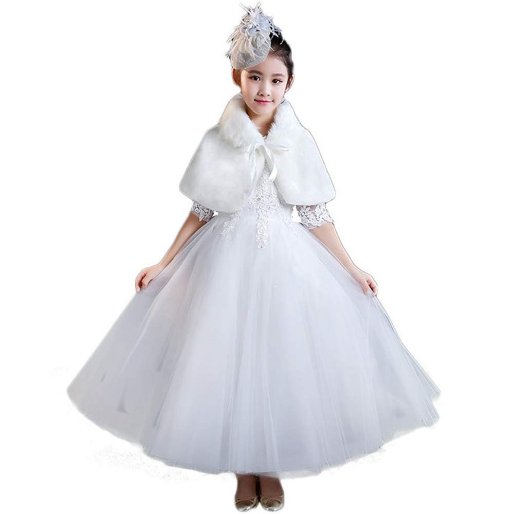 LeJulyeekay Ivory Flower Girl Faux Fur Wraps Cape Kids First Communion Fur Capelet for Girls