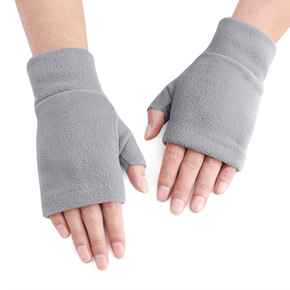 RUIXIB Women Men Fleece Fingerless Gloves Winter Warm Half Finger Gloves Half Mitten