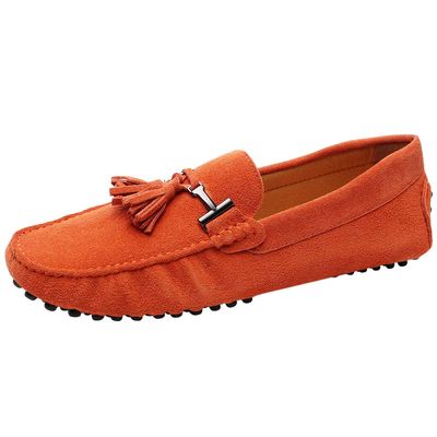 ANUFER Men's Stylish Tassel Suede Moccasins Comfort Loafers Flats Driving Shoes Orange 2080 US10