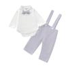 HIHCBF Baby Boys Gentleman Bowtie Outfits Long Sleeve Romper Overalls Bib Pants Suspender Wedding Baptism Tuxedo Clothes Light Blue 3-6M view 1
