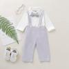 HIHCBF Baby Boys Gentleman Bowtie Outfits Long Sleeve Romper Overalls Bib Pants Suspender Wedding Baptism Tuxedo Clothes Light Blue 3-6M view 2