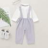 HIHCBF Baby Boys Gentleman Bowtie Outfits Long Sleeve Romper Overalls Bib Pants Suspender Wedding Baptism Tuxedo Clothes Light Blue 3-6M view 3