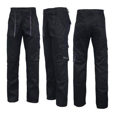 Black Work Trousers Pants Knee Pad Pockets Men's Cargo Multi Pocket Work Wear (36")