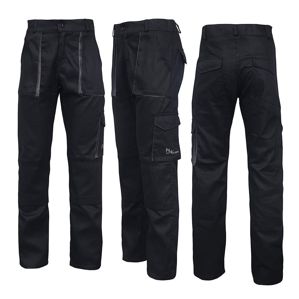 Black Work Trousers Pants Knee Pad Pockets Men's Cargo Multi Pocket Work Wear (36")